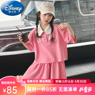 迪士尼（Disney）童装女童套装夏季2024新款中大童女孩夏装扎染网红短袖T恤半身裙 粉色polo套裙 140建议身高130-140cm年龄9-10岁