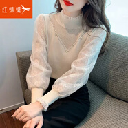 紅蜻蜓 半高領(lǐng)針織衫女2025春新款內(nèi)搭蕾絲拼接毛衣打底女士上衣女裝 7325常規(guī)#杏色 L