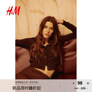 H&M女裝毛針織衫秋季薄款時尚法式慵懶短款打底衫m(xù)iu系開衫0579541 深棕色 M 165/96