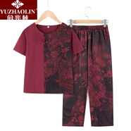 俞兆林（YUZHAOLIN）母親節中老年女裝奶奶裝上衣中老年人女?huà)寢屜难b短袖復古套裝6070 紅色套裝 XL 建議105斤以下