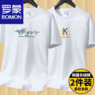 羅蒙（ROMON）2件裝200克新疆棉重磅夏季男士短袖t恤純棉圓領(lǐng)半袖打底衫男寬松 2件裝音符白色+PK白色 XL 建議130-145斤