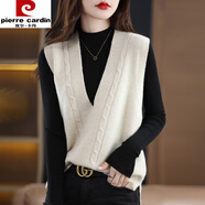 皮爾卡丹（pierre cardin）羊毛針織衫女秋冬馬甲坎肩疊穿羊絨背心毛衣女大V領(lǐng)寬松外穿 青絨色 M