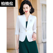 柏格倫醋酸面料女裝小西裝白色夏天外套女夏季薄款2024新款七分袖感短款 白色外套 L 建議100-110斤