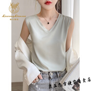 鹿王戀雪重磅真絲吊帶背心女V領(lǐng)寬松設計感內搭無(wú)袖醋酸緞面打底上衣 豆沙綠 L