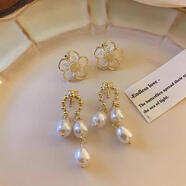 十方秀才法式復古仿珍珠耳夾女無(wú)耳洞2024年潮小眾簡(jiǎn)約百搭耳環(huán)氣質(zhì)耳飾 水晶花朵珍珠流蘇