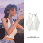 入秋謠掛脖吊帶女設計感內搭打底針織上衣夏外穿短款白色系帶小背心吊帶 白色 均碼