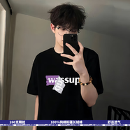 WASSUP UOSNE官方原創(chuàng)設(shè)計(jì)短袖t恤男女情侶款百搭夏季寬松印花字母純棉國潮 撕燙畫-黑色 3XL（建議180斤左右）