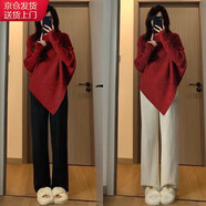 確彤加厚不規則半高領(lǐng)毛衣女冬季設計感顯瘦復古辣妹針織上衣韓式 酒紅色 均碼