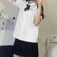 桃伊悠（taoyiyou）泰國校服學(xué)院風(fēng)淡紫色短袖學(xué)生班服jk襯衫女娃娃領(lǐng)上衣百褶裙套裝 泰式白色短袖+短裙+領(lǐng)結 S