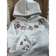辰衣純美式可愛(ài)趣味蠟筆小新刺繡連帽衛(wèi)衣女2024秋冬加絨加厚學(xué)院風(fēng)外套 白灰色（加絨款優(yōu)質(zhì)版） L