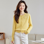 歌米拉（Gemila）針織開(kāi)衫女小香風(fēng)釘珠毛衣外套女寬松春季新款日系甜美軟糯外搭 2504黃色 M 【100-110斤】