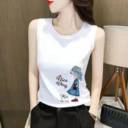 琉善純棉新款無(wú)袖吊帶背心女夏外穿性感修身韓版休閑百搭圓領(lǐng)T恤上衣 白色英文女孩 XL 120-135斤