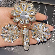 CLCEY貂皮皮草大衣搭扣水鉆紐扣鴨嘴扣帶鉆對扣裘皮女裝領(lǐng)扣子貂絨羊絨 套餐1金白9.5cm袖扣3.8cm