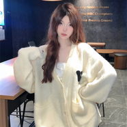 AEMAPE秋冬季新款韓版甜美溫柔風(fēng)軟糯V領(lǐng)針織開(kāi)衫女寬松洋氣休閑毛衣潮 圖片色 L