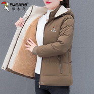 啄木鳥加絨加厚棉衣女冬季2025新款中年加厚保暖外套 咖色 XL （111-125斤）