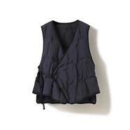 蘑菇同學(xué)大碼輕薄羽絨棉馬甲女冬季小個(gè)子背心側系帶坎肩疊穿保暖馬夾棉服 黑色 M 建議95-115斤