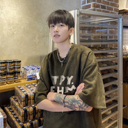 栗譜純棉短袖t恤男夏季復(fù)古港風(fēng)潮牌上衣青少年休閑寬松五分半袖體恤 T117-深綠 XL（建議120斤-140斤）