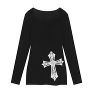 尚簡(jiǎn)紛十字架印花長(cháng)袖T恤連衣裙女春季修身打底短裙設計感辣妹包臀裙子 黑色 S