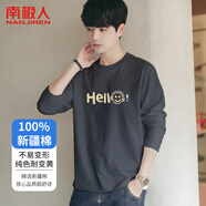 南極人（Nanjiren）長袖t恤男寬松休閑衣服圓領(lǐng)百搭潮流男裝純棉上衣打底衫男灰色L