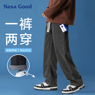 NASA GOOD直筒牛仔褲男春夏季潮牌卡通印花寬松休閑抽繩褲子男裝 黑色 S