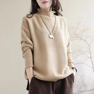 蘑菇同學(xué)大碼半高領(lǐng)粗線(xiàn)毛衣女秋冬2025年新款寬松休閑百搭套頭棉線(xiàn)針織衫 卡其 均碼 （建議100-180斤）