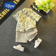 迪士尼（Disney）男童夏裝套裝2025新款洋氣寶寶夏季襯衫短袖衣服兒童酷帥童裝 男童樹葉套裝 110cm