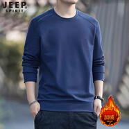JEEP SPIRIT吉普衛衣男春秋季新款長(cháng)袖T恤男圓領(lǐng)打底衫大碼寬松上衣男款 深藍 加絨 6XL