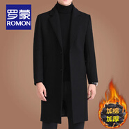 羅蒙（ROMON）中長款羊毛呢大衣男士秋冬商務(wù)休閑加棉加厚風衣男保暖呢子外套男 黑色毛呢(40%綿羊毛) 180/XL碼(建議140-155斤穿)