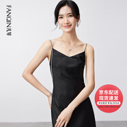 凡琴赫本風(fēng)小黑裙鑲鉆鏈條肩帶裙擺開(kāi)衩提花吊帶連衣裙 黑色 S