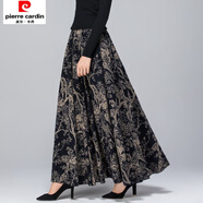 皮爾卡丹春夏棉麻半身裙長裙女2025新款高腰復(fù)古大擺碎花亞麻長裙大碼舞裙 黑底樹藤花 棉麻長裙 L