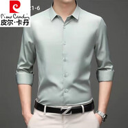 皮爾卡丹（pierre cardin）春夏季長袖襯衫男士薄款商務(wù)休閑蠶絲抗皺免燙絲滑高端襯衣 薄荷綠GC21-6 長袖 XL 41/175(適合145-160斤)