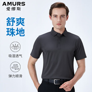 AMURS愛繆斯高端男士polo領(lǐng)夏季新款商務(wù)休閑翻領(lǐng)短袖t恤寬松純色短T 灰 48B（135~145斤穿）