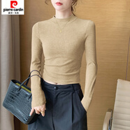 皮爾卡丹（pierre cardin）灰色軟糯半高領(lǐng)打底衫女內搭春秋新款長(cháng)袖小立領(lǐng)高腰顯瘦上衣 杏色 【短款】 XL 【108-120斤】
