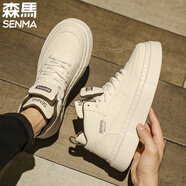 森馬高幫男鞋冬季潮牌高級(jí)感百搭休閑板鞋青少年中幫運(yùn)動(dòng)增高小白潮鞋 米色 40