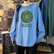 嘉曄長(cháng)袖t恤男秋冬季衣服打底衫男士圓領(lǐng)寬松百搭衛上衣男裝休閑t恤男 D23八角星寶藍色 2XL 【120-140斤】