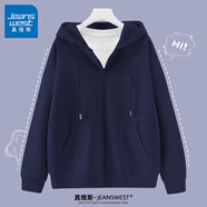 真維斯（JEANSWEST）外套女連帽開衫衛(wèi)衣女裝春秋冬季新款寬松休閑潮流韓版學生上衣服 薄款 藏青 純色 L