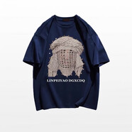 南極人短袖T恤男夏季男裝男士潮流半袖上衣港風(fēng)寬松休閑潮牌半截袖體恤 藏青色 M