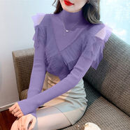 晉影2025秋冬新款超美打底衫女時(shí)髦網(wǎng)紗針織衫荷葉邊上衣內(nèi)搭毛衣XXF 紫色 網(wǎng)紗針織衫 2XL