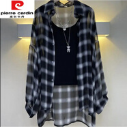 皮爾卡丹（pierre cardin）冰絲防曬衣女大尺碼胖m妹300斤夏中長款外搭雪紡開衫寬松薄款空調(diào) 黑色格子【大量現(xiàn)貨】 3XL【建議200-250斤】