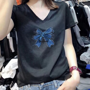 MODX香港女裝歐洲站2024夏裝新款歐貨韓版寬松百搭白色領(lǐng)短袖恤女棉 黑色 S (78~95斤)