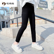 哈萌鹿女童褲子春秋新款兒童褲子洋氣百搭修身加絨彈力中大童鉛筆褲子 YLZJ-黑白褲【黑色春秋款】 110