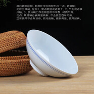 LICHEN景德鎮(zhèn)傳統(tǒng)老式手工青花藍(lán)邊大碗大飯碗面碗微波爐可用白瓷釉下彩 6英寸高白瓷加厚藍(lán)邊三級