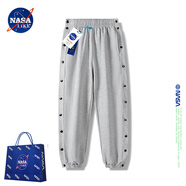 NASA LIKE官方潮牌褲子男春夏季全開秒脫排扣褲運(yùn)動(dòng)訓(xùn)練休閑褲籃球束腳長褲 NASA聯(lián)名-灰色 全開扣款 XL （推薦125-140斤）