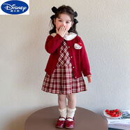 迪士尼女童春裝連衣裙2025新款洋氣寶寶裙子套裝春秋款兒童格子長袖童裝 裙子+毛衣 90  CM