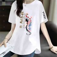 清倉(cāng)撿漏尾單大牌剪標(biāo)國(guó)潮媽媽裝大碼短袖t恤女夏正肩體恤打底衫 48黑字母白色【中】臉譜 M 85-100斤