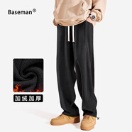 棒球手（Baseman）褲子男秋冬季美式運動(dòng)重磅寬松直筒褲休閑褲高街闊腿褲抽繩束腳褲 黑色加絨 M 【建議100-130斤】精品重磅-正碼正拍