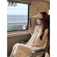 艾珠兒（Aizhuer）無袖連衣裙女夏季2025新款溫柔度假風減齡中長款蕾絲鉤花背心裙子 杏色 均碼