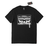 Levi's 李維斯雙馬印花LOGO潮牌男士短袖T恤時(shí)尚寬松休閑舒適圓領(lǐng)上衣夏 黑色 S