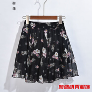 口旋超短裙性感齊小短裙 a字裙夏裝新品印花百褶雪紡短裙松緊腰半身裙 黑底小野花 XL (120-140斤)