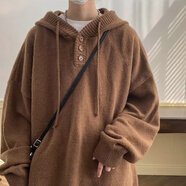 連帽大碼毛衣男秋冬季日系復古慵懶外套oversize戴帽子針織衫衛(wèi)衣 棕色 XL